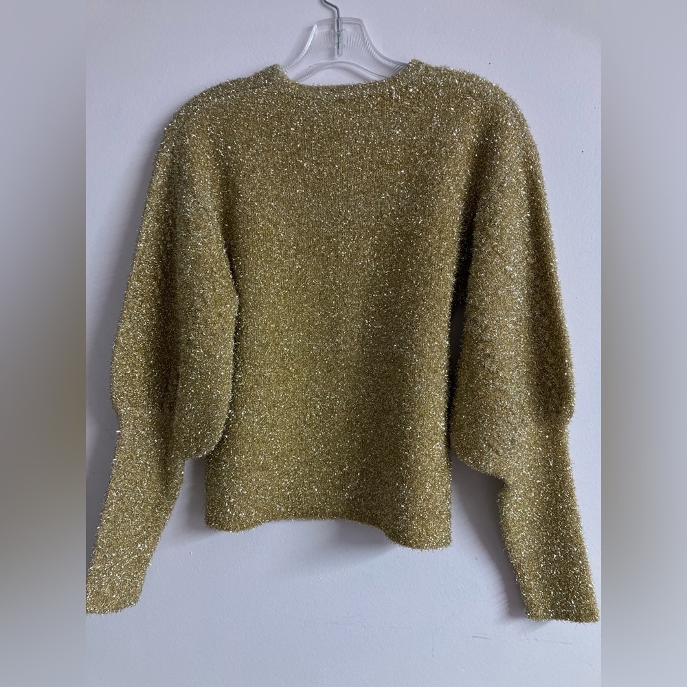 Keepsake Womenβs Pullover Top, XS, Gold Metallic Threading, Pyffed Sleeves, NWOT